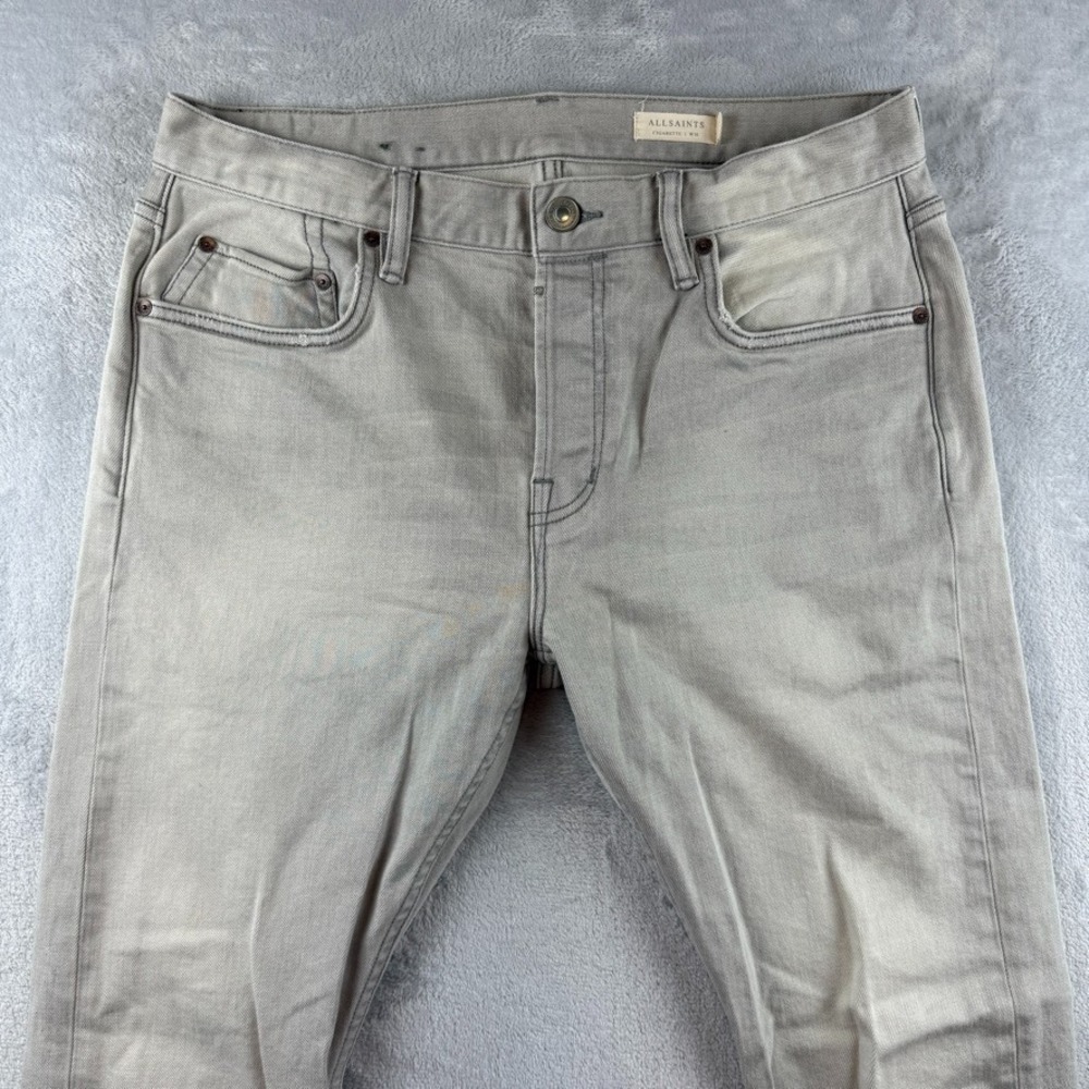 All Saints Jeans Mens 34x32 Gray Cigarette Slim Skinny Light Wash Denim